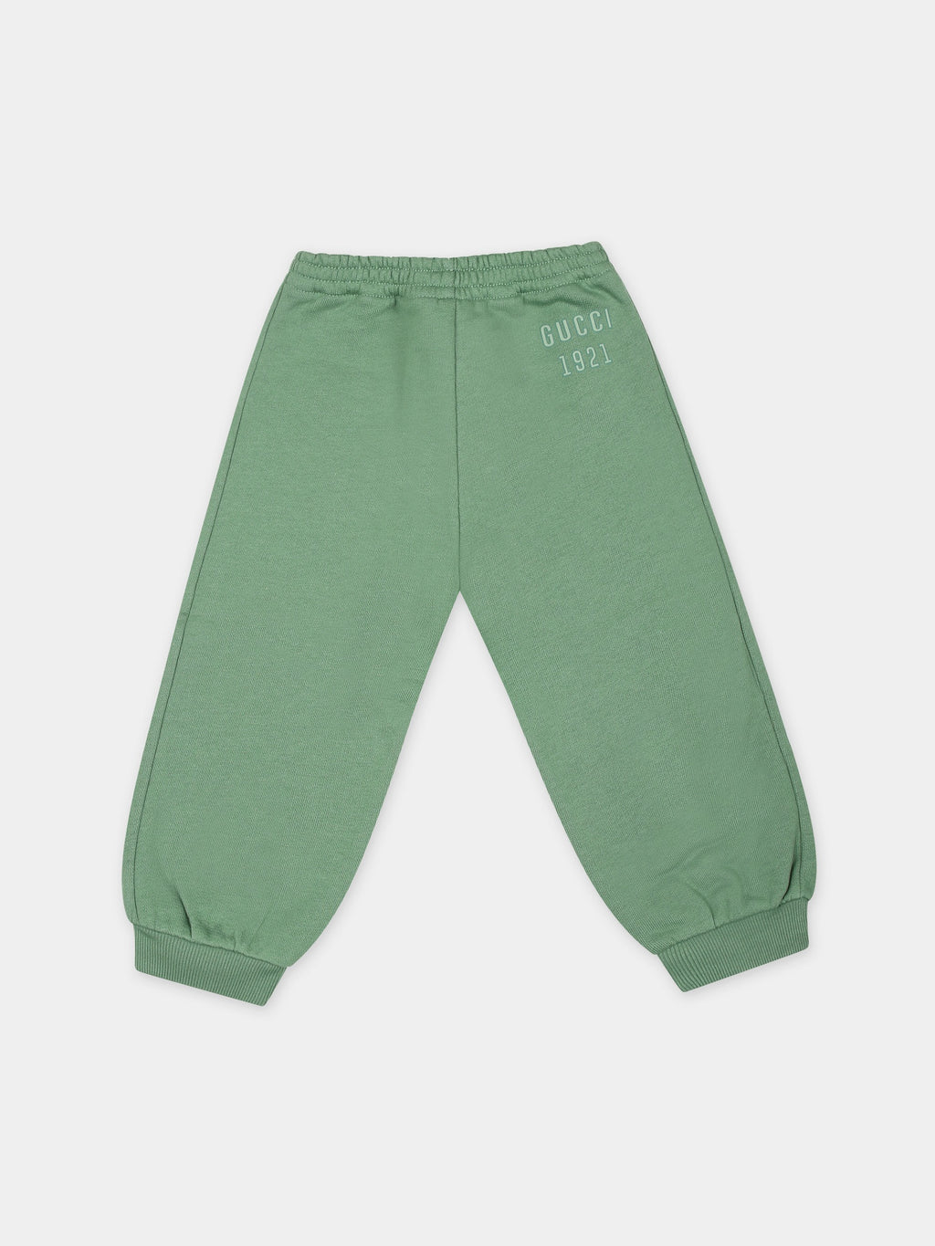 Green trousers for babykids with logo Gucci 1921
